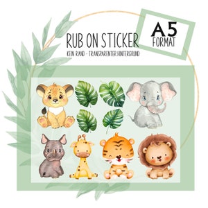 10 Sticker Rub-On Tattoo Safari Löwe Giraffe Kindermotive A5 z.B. f. Raysin, Glas, Kunststoff, Holz DIY Projekt