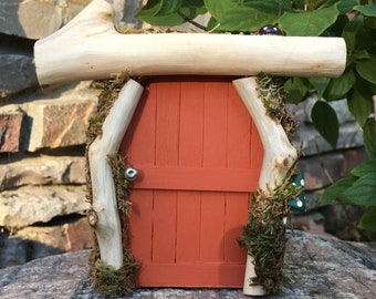 Red/Orange Fairy Door with a Mushroom and Ladybug