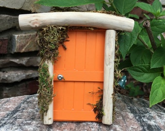 Bright Orange Fairy Door with a Mushroom