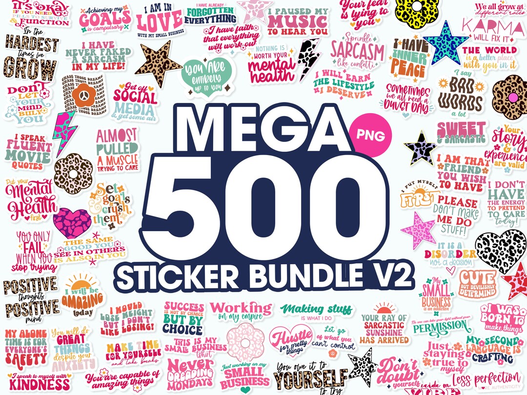 Mega Word Sticker Mega PNG stickers sticker png bundle affirmation stickers - Etsy België