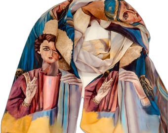 Two Sides featuring St.Mary Large Chiffon Scarf Featuring St. Mary & Jesus by Marinne Botros double sided