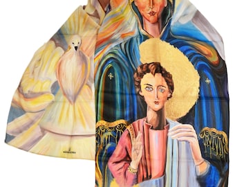 Chiffon Scarf Featuring one sided St. Mary  & Jesus  Painted by Marianne Botros