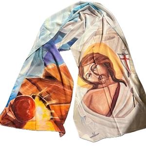 Resurrection Art Chiffon Scarf: Jesus, Open Tomb painted by Marianne Botros