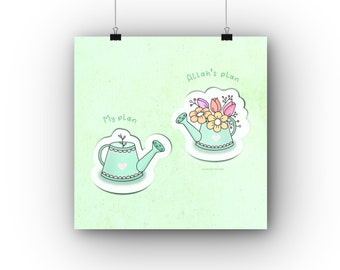 Islamic Art Print | My Plan vs Allah's Plan, Floral Kawaii