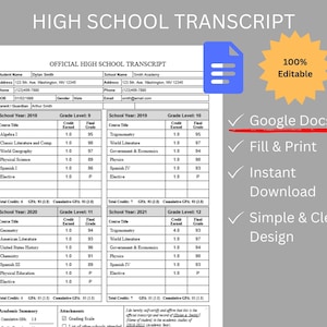 Modèle de relevé de notes imprimable à remplir avec Google Docs Bulletin scolaire à domicile, modèle Google Docs pour l'école à la maison
