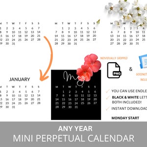 Ewiger Minikalender Digital Planner Transparenter Endloskalender Digitale Aufkleber DIY PNG Kalender für iPad