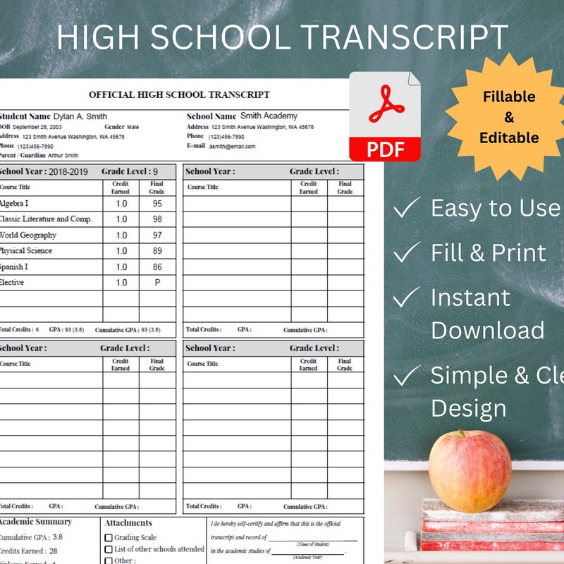 Highschool Transcript Etsy