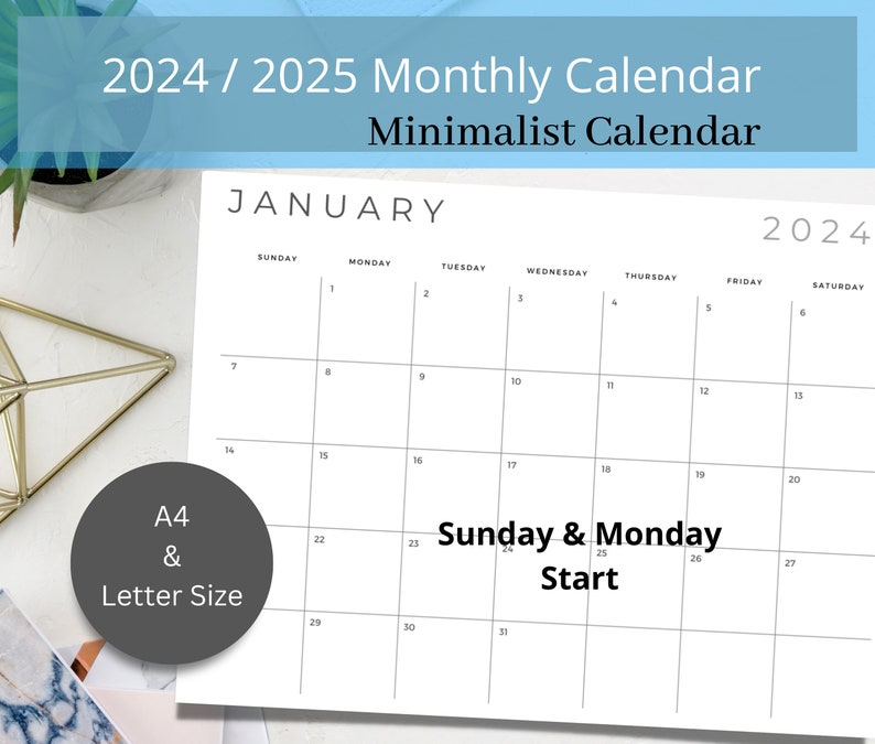 2024 2025 Printable Monthly Calendar, Back to School 12 Month Desk ...
