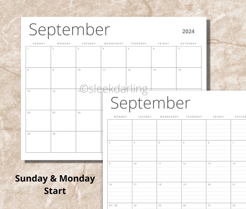 Printable 2024 & 2025 Monthly Calendar Blank and Lined Monday and