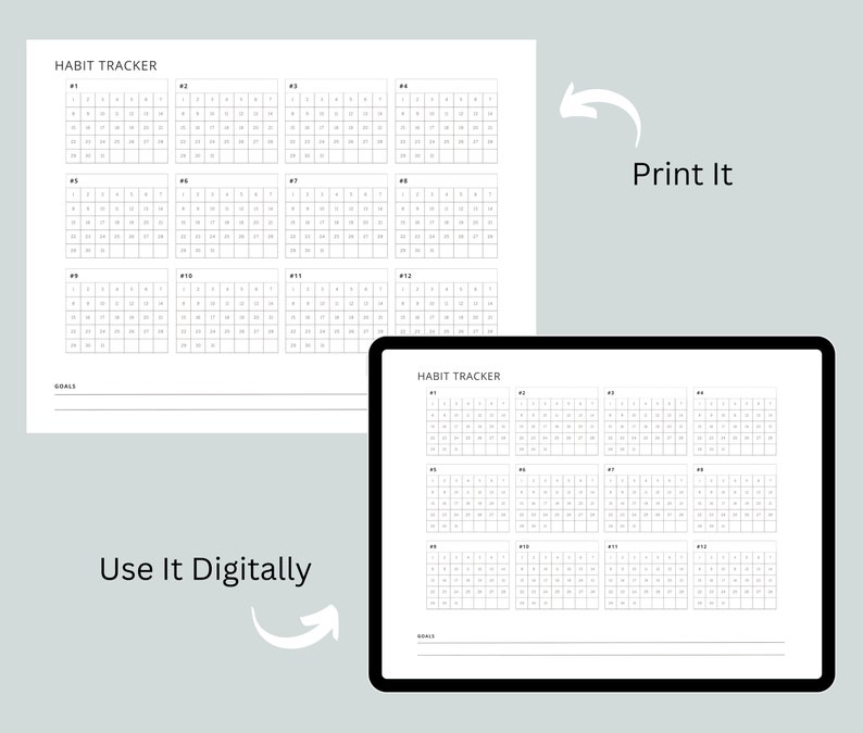 Habit Tracker Printable Landscape 12 Habit Tracker for Digital Planner
