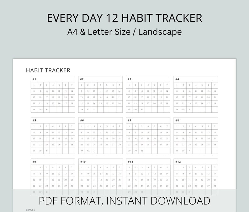 Habit Tracker Printable Landscape 12 Habit Tracker for Digital Planner