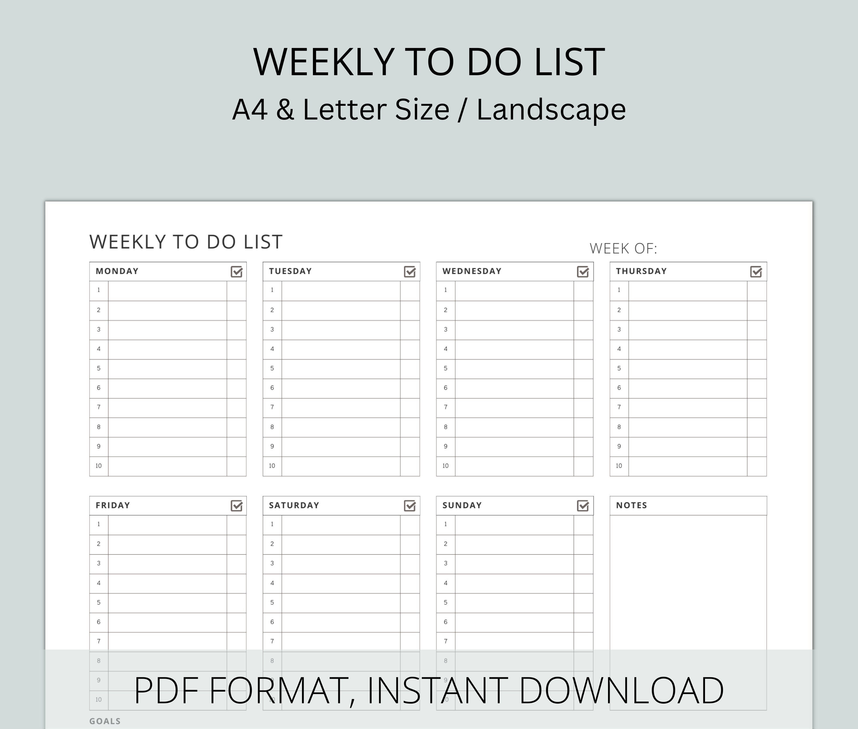 Weekly to Do List Printable Landscape to Do List for Digital Planner ...