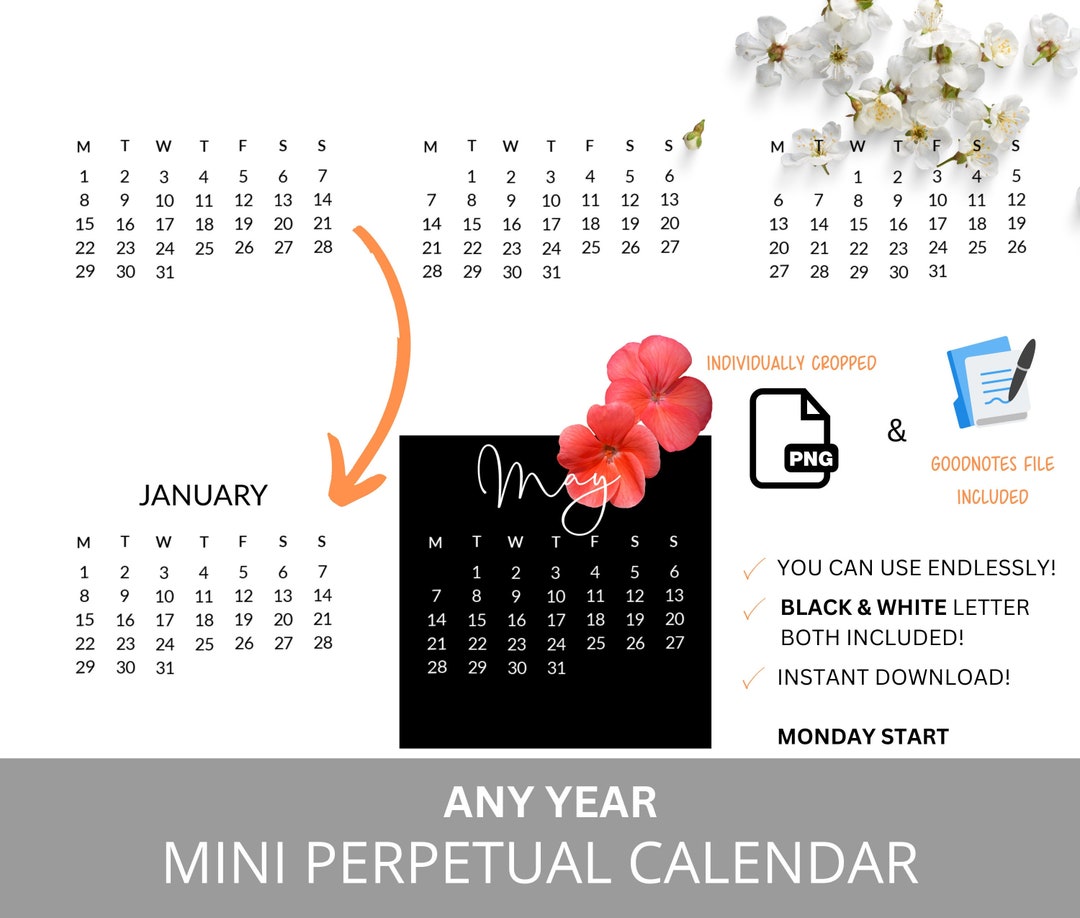 Perpetual Mini Calendars Digital Planner Transparent Endless Calendar