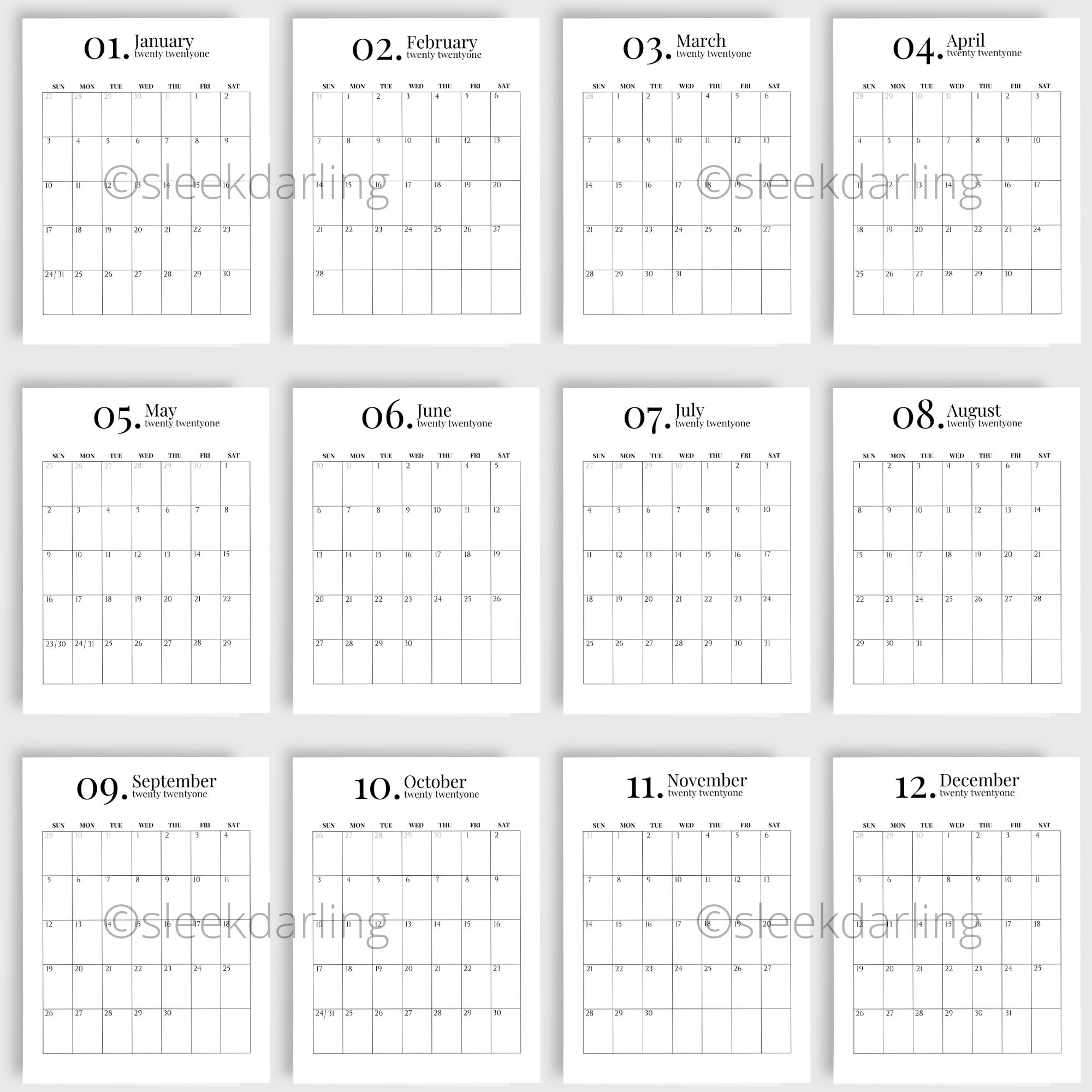 2021 calendar planner printable free letter templates images and
