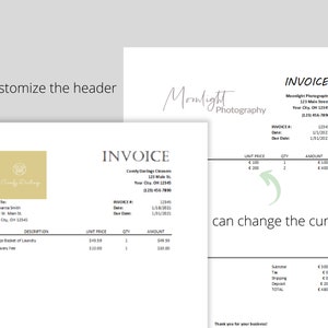 Excel Invoice Template for Small Business, Modern Simple Editable ...