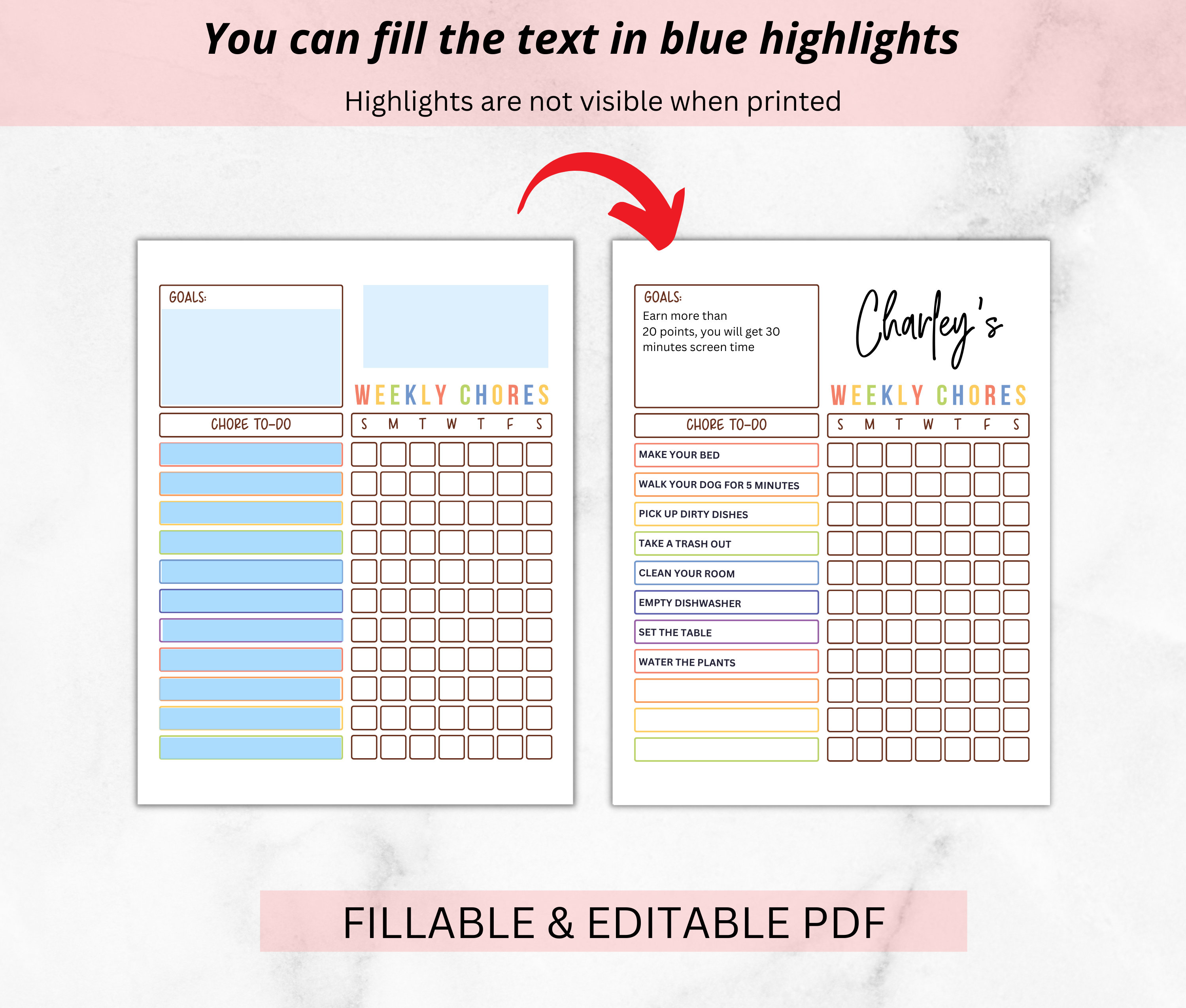 Chore Chart for Kids and Teens to Earn Screen Time Editable and ...