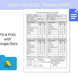 Fillable Printable High School Transcript Template With Google Docs ...