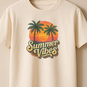 Summer Vibes Graphic Tee: Palm Tree & Sun, Retro Beach Style