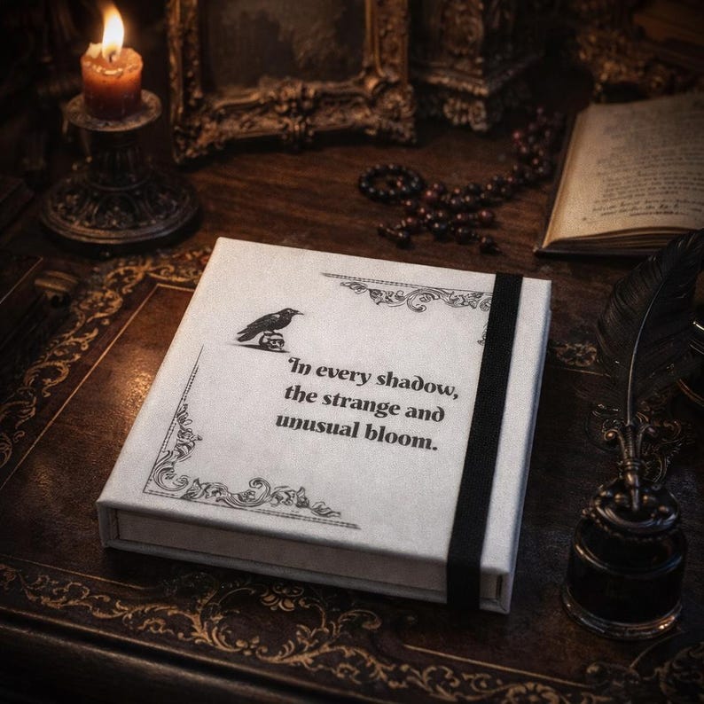 Gothic Raven & Skull Sticky Note Holder | Dark Academia Desk Decor, Handmade Witchy Office Accessories, Macabre Post-It Note Dispenser, Spooky Gift for Writers