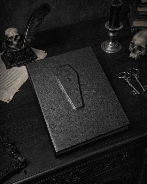 Embossed Coffin Journal, Vegan Leather Gothic Notebook, Dark Academia Grimoire