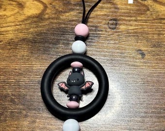 Gothic Bat Rearview Mirror Charm - Silicone Bead Car Hanging Accessory, Creepy Cute Purse Charm, Spooky Automobile Decor Gift