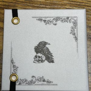 Gothic Raven & Skull Sticky Note Holder | Dark Academia Desk Decor, Handmade Witchy Office Accessories, Macabre Post-It Note Dispenser, Spooky Gift for Writers