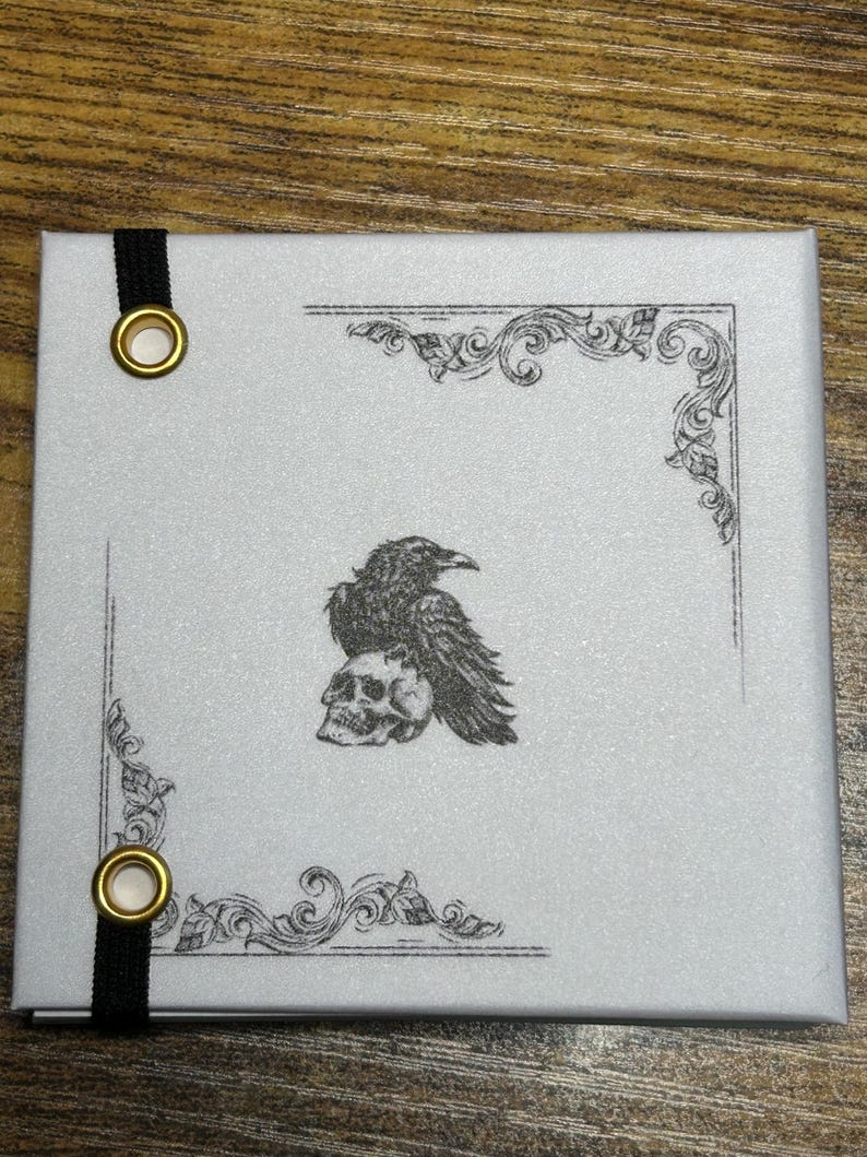 Gothic Raven & Skull Sticky Note Holder | Dark Academia Desk Decor, Handmade Witchy Office Accessories, Macabre Post-It Note Dispenser, Spooky Gift for Writers