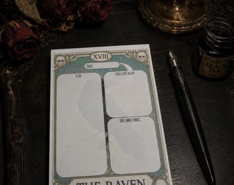 Gothic Raven Notepad | Tarot Card To-Do List | Dark Academia Stationery, Witchy Memo Pad, Halloween Desk Accessories, Goth Checklist Journal