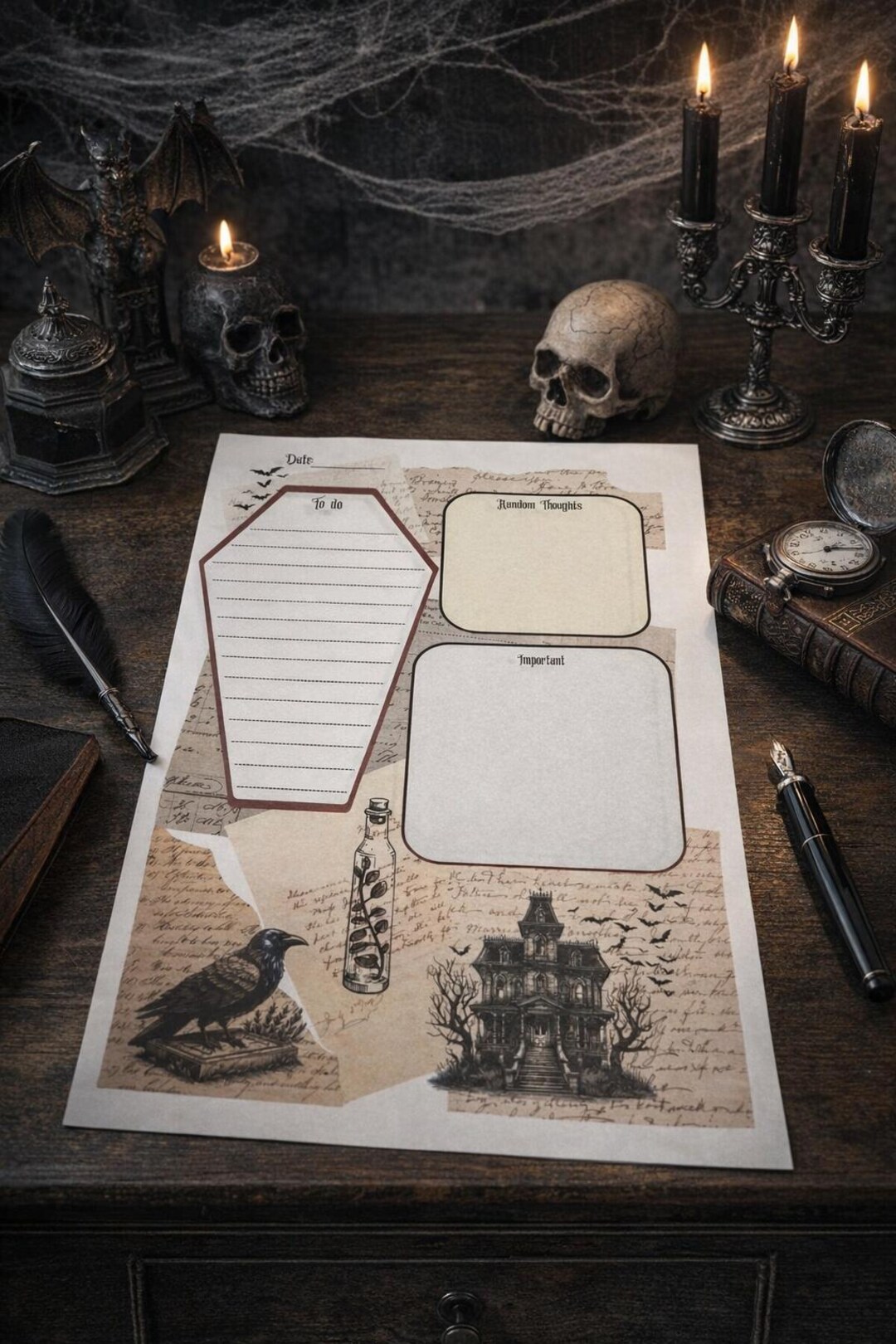 Goth Notepad Gothic Daily Notepad - Raven and Haunted Mansion Handmade Planner Pad ...