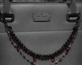 Gothic Vampire Purse Charm, Red Rhinestone Bag Dangle, Romantic Goth Beaded Charm for Handbags, Dripping Blood Aesthetic Accessories