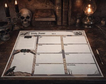 Midnight Victorian Weekly Planner for Dark Academia & Gothic Office Organization