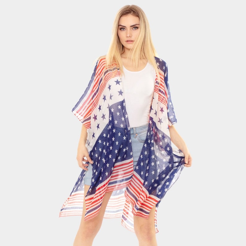 Half and Half American Flag Kimono Poncho