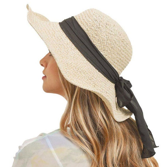 Handmade Black Bow Straw Sun Hat Summer 