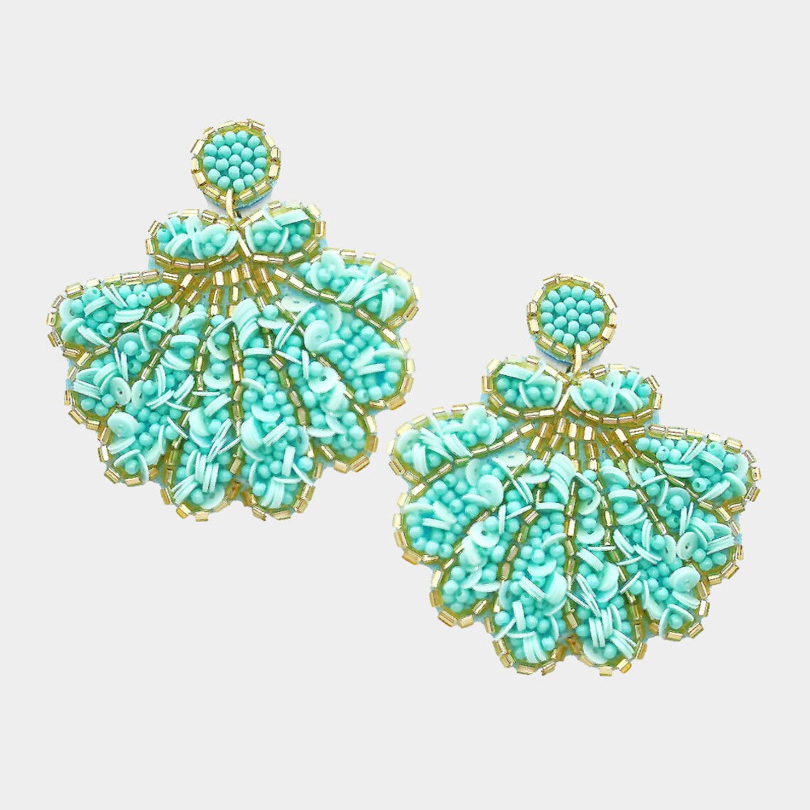 Felt Back Beaded Shell Dangle Earrings Etsy