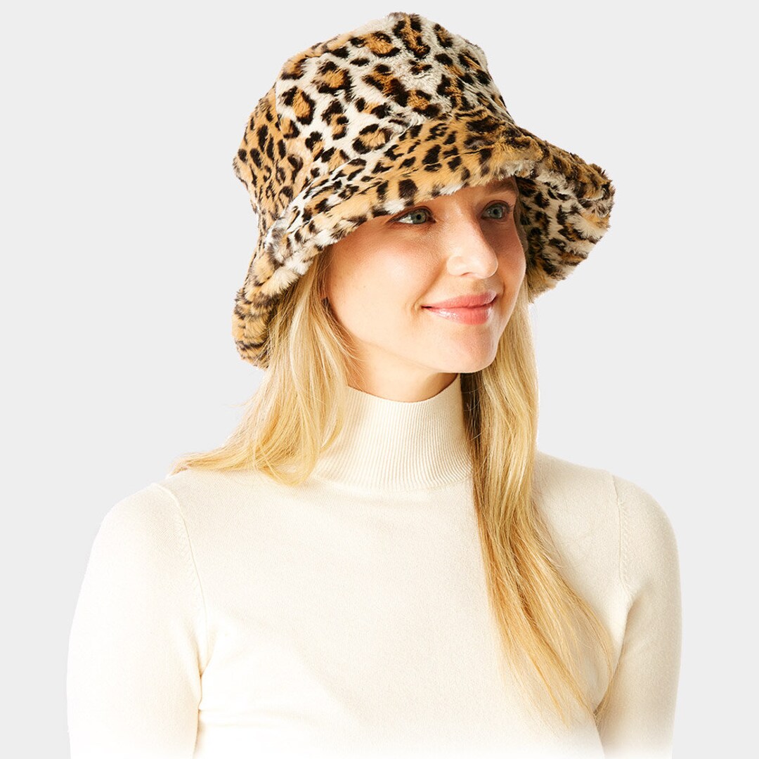 Leopard Print Faux Fur Bucket Hat Etsy
