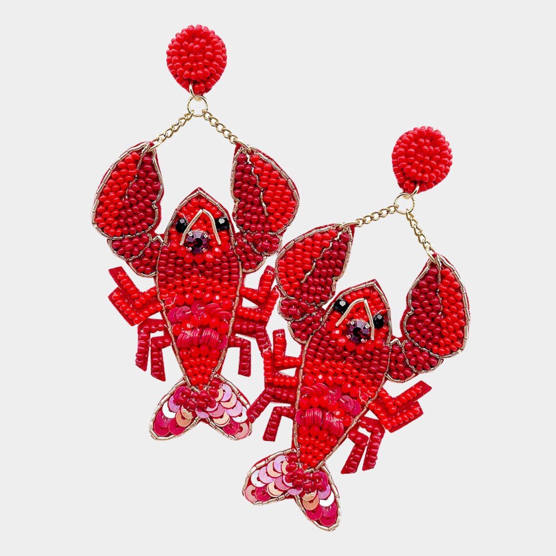 Felt Back Sequin Seed Beaded Lobster Dangle Earrings Etsy