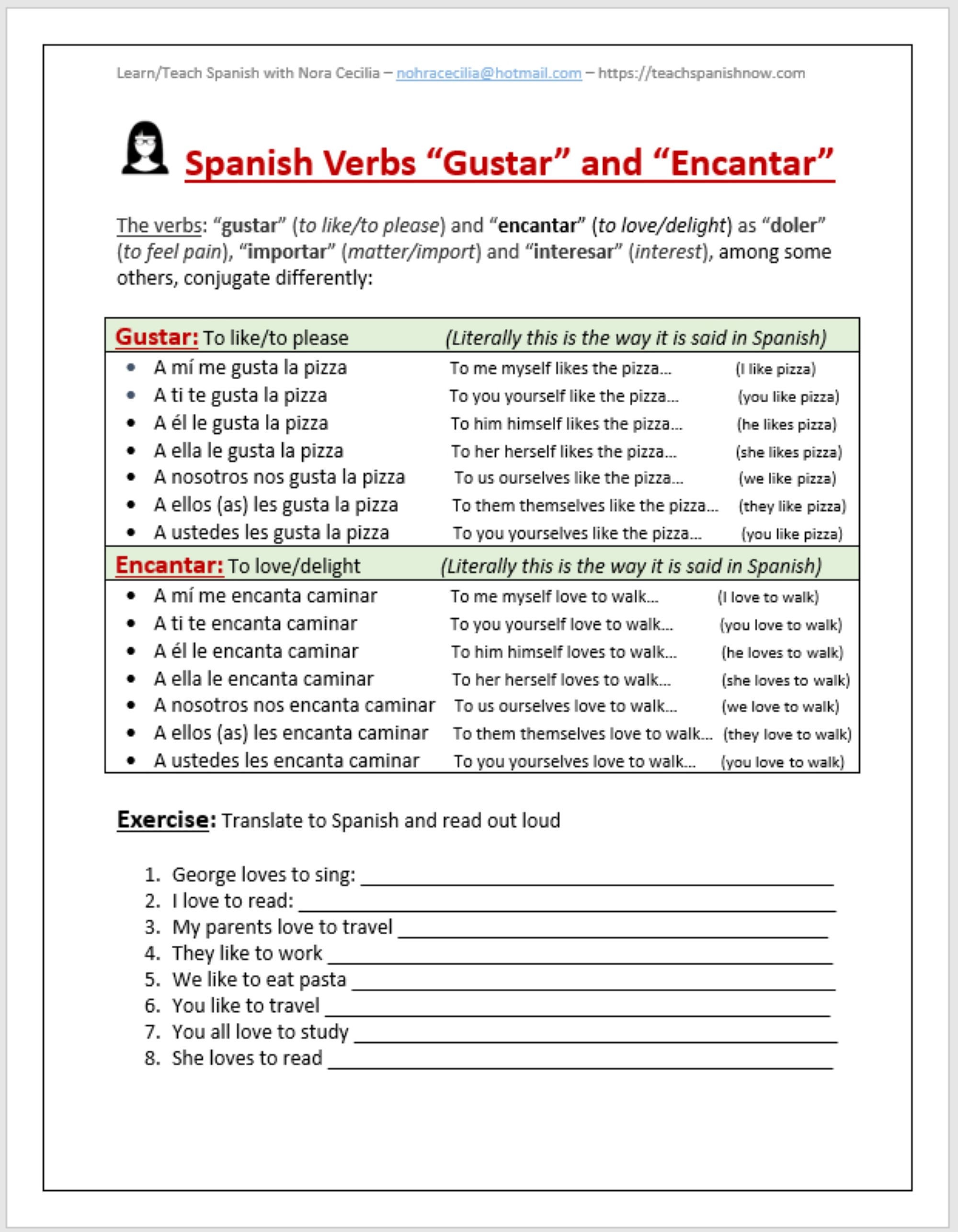 Spanish Verbs Gustar Encantar Etsy