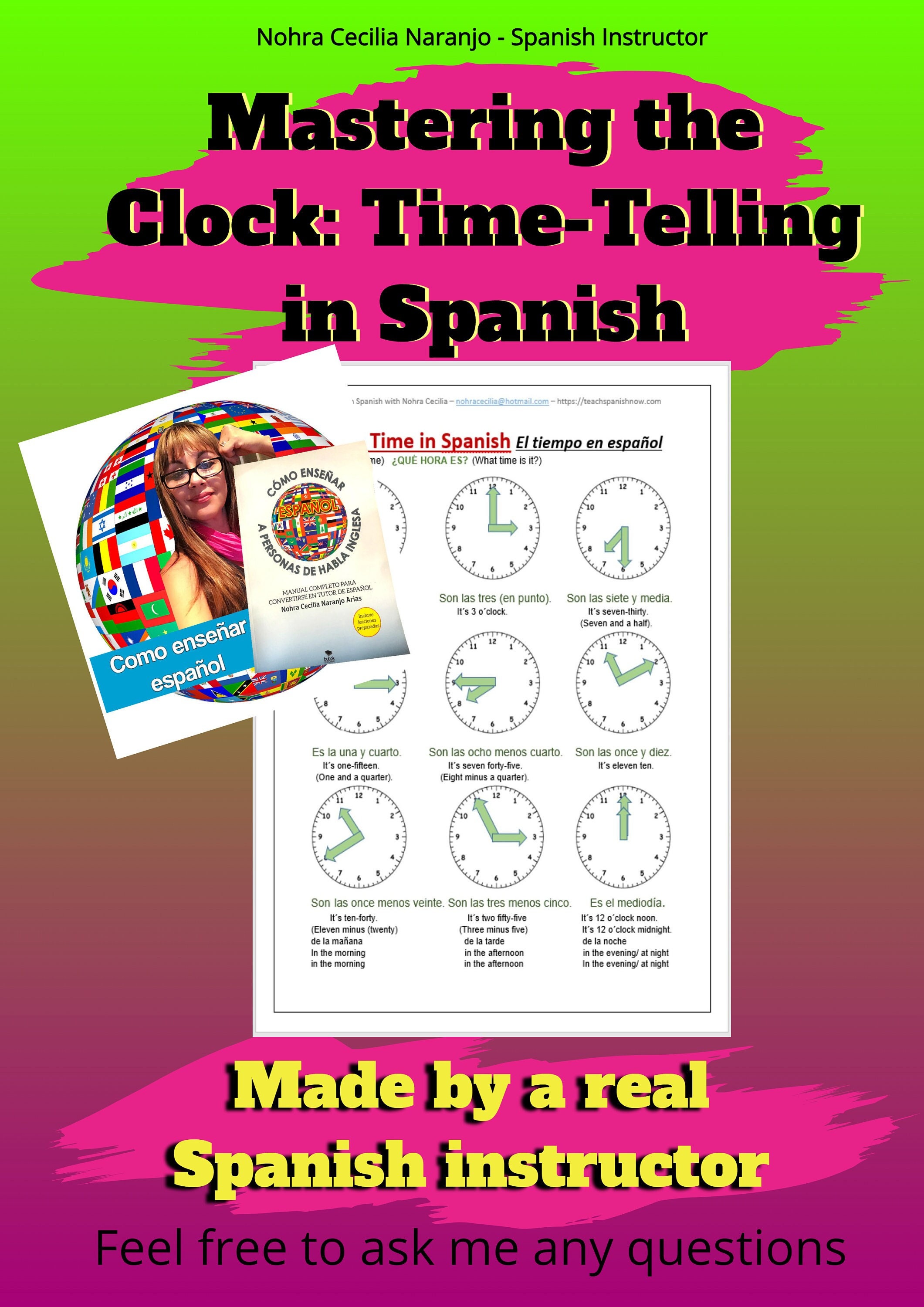 Telling Time Spanish Clock Poster for Kidseducational 