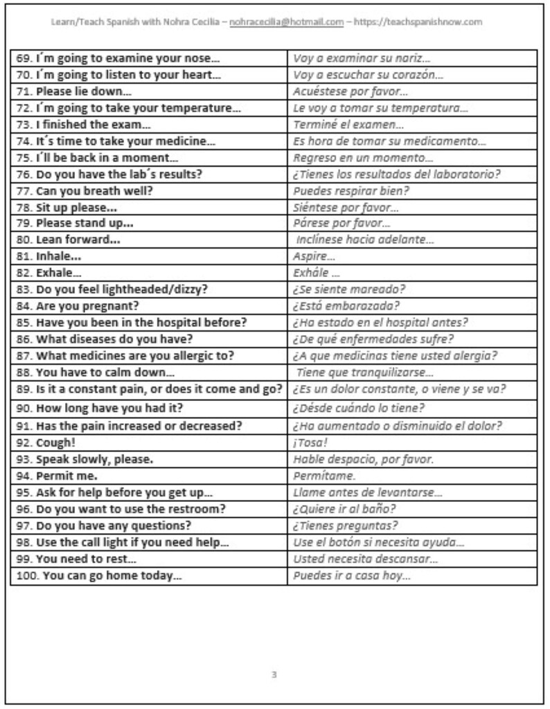 Spanish Medical Phrases for Doctors and Nurses Etsy