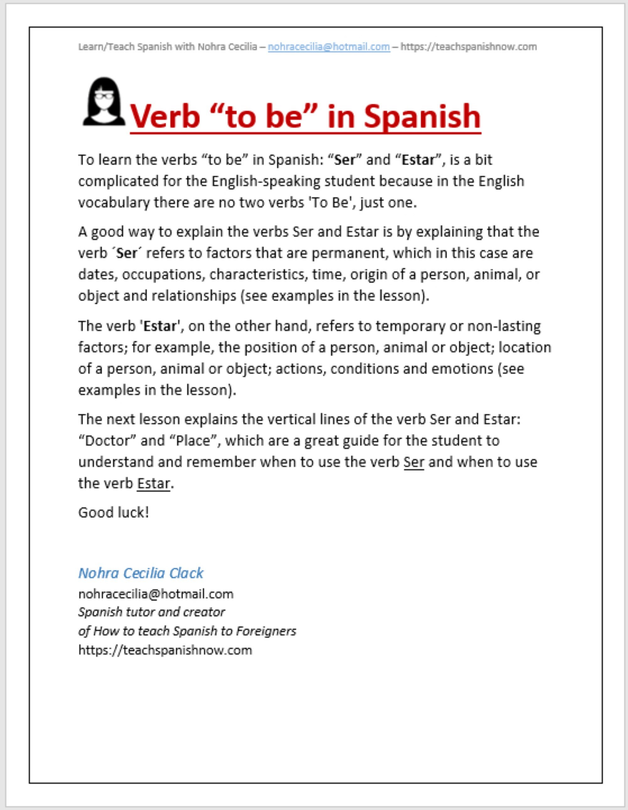 Verb To Be in Spanish Explained Etsy