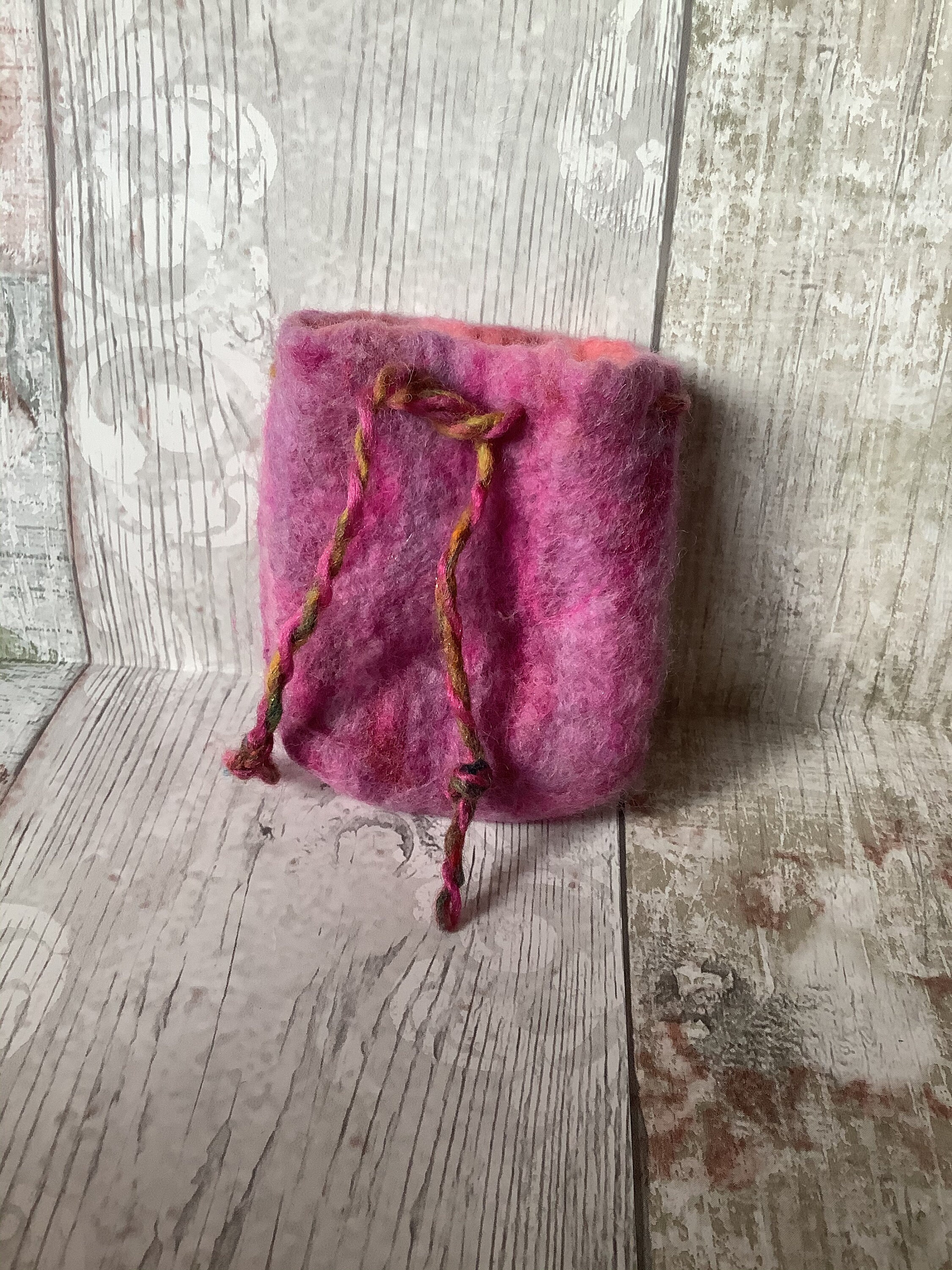 Pink Felt drawstring pouch Small wet felted pouch bag 100 Etsy