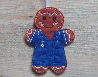 Carer Gingerbread Light Blue Felt Embroidered decoration/ornament Nurse