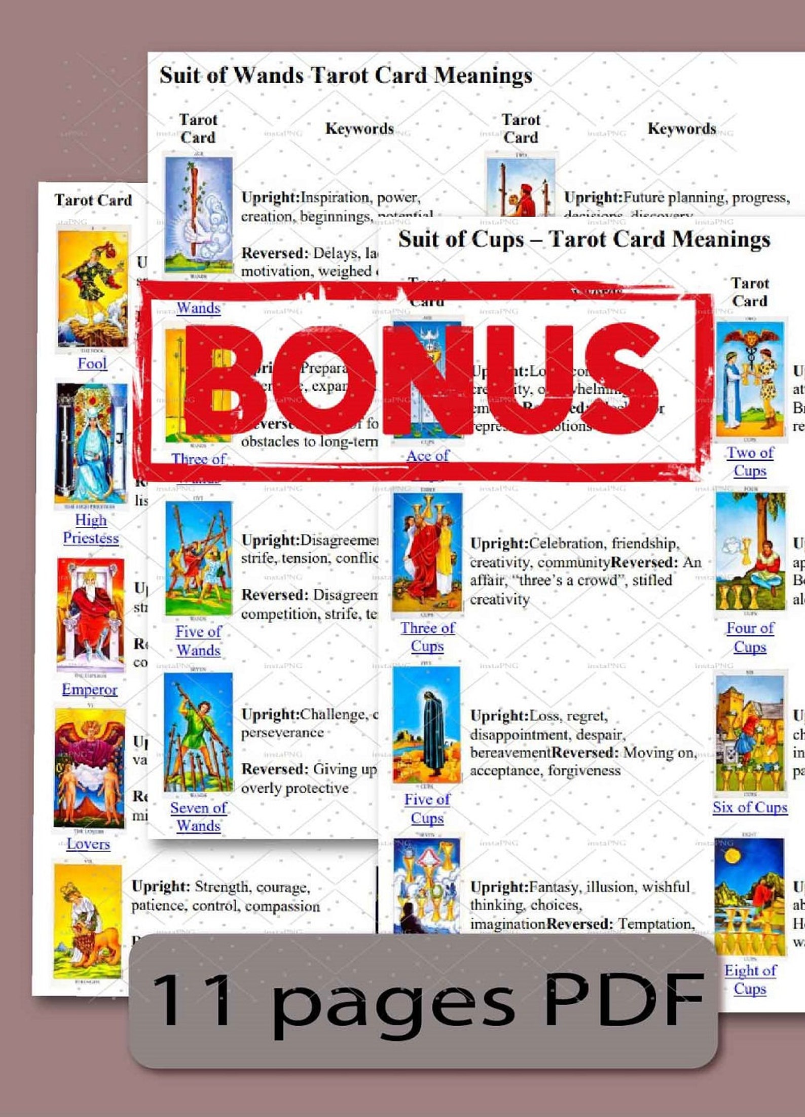 Tarot Flash Cards Upright and Reverse Tarot Card Meanings Etsy