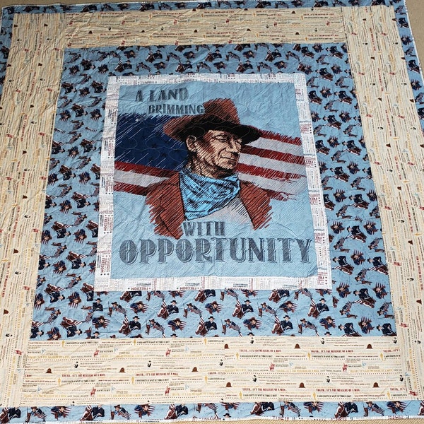 A Land Brimming with Opportunity John Wayne Americana Queen Size Quilt