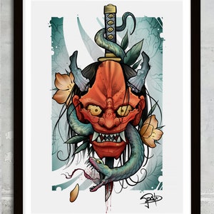 Poster Oni mask | | tattoo poster Poster Hannya mask | Room decoration | Print design tattoo