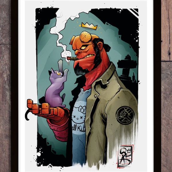 Poster Hellboy | Poster Comics Art | Print Hellboy | Print chat | Décoration chambre | Décoration salon
