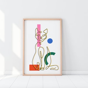 One Line Cat Art Print: Minimalist Geometric Decor (Digital Download)
