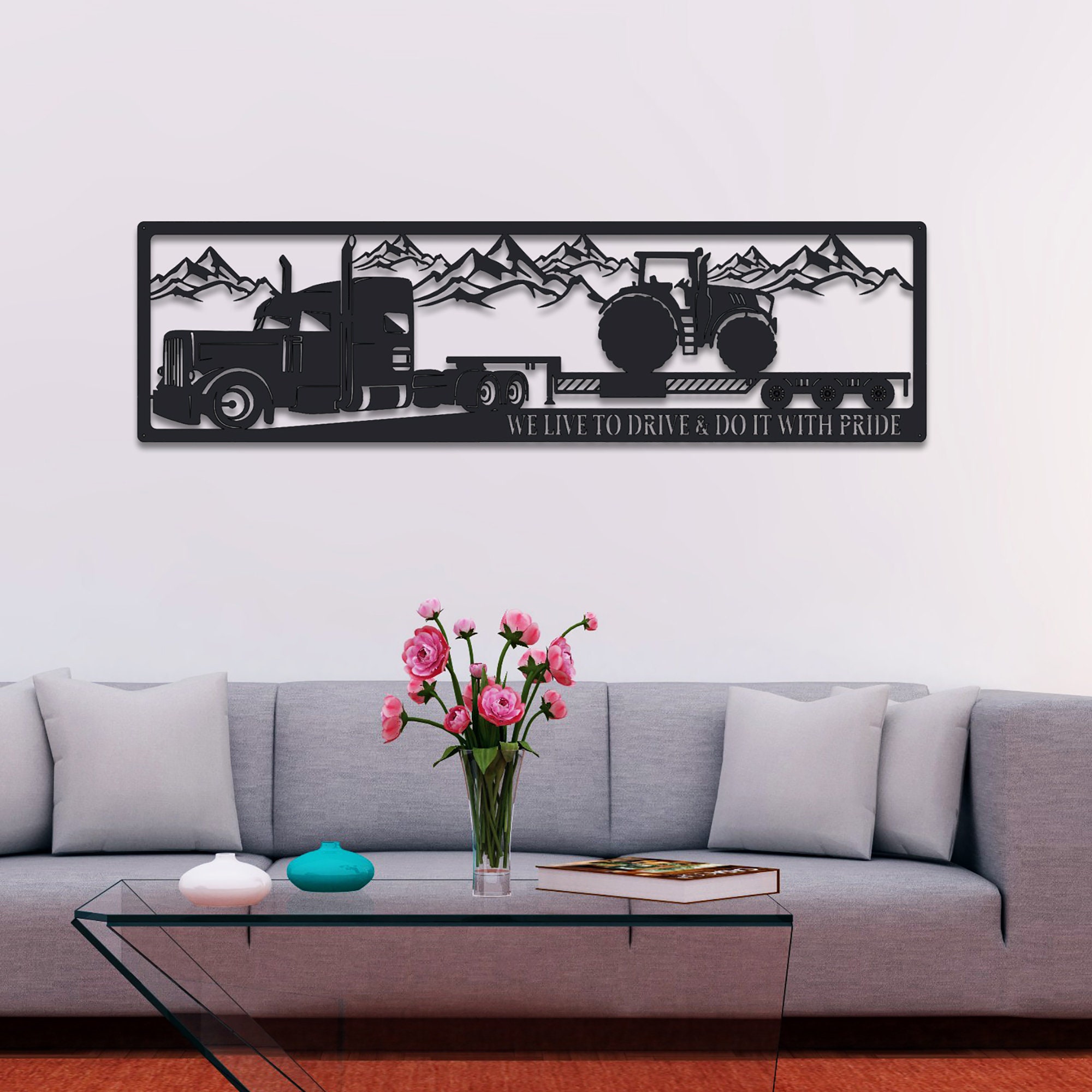 Truck metal wall art scenic picture with truck and trailer Etsy