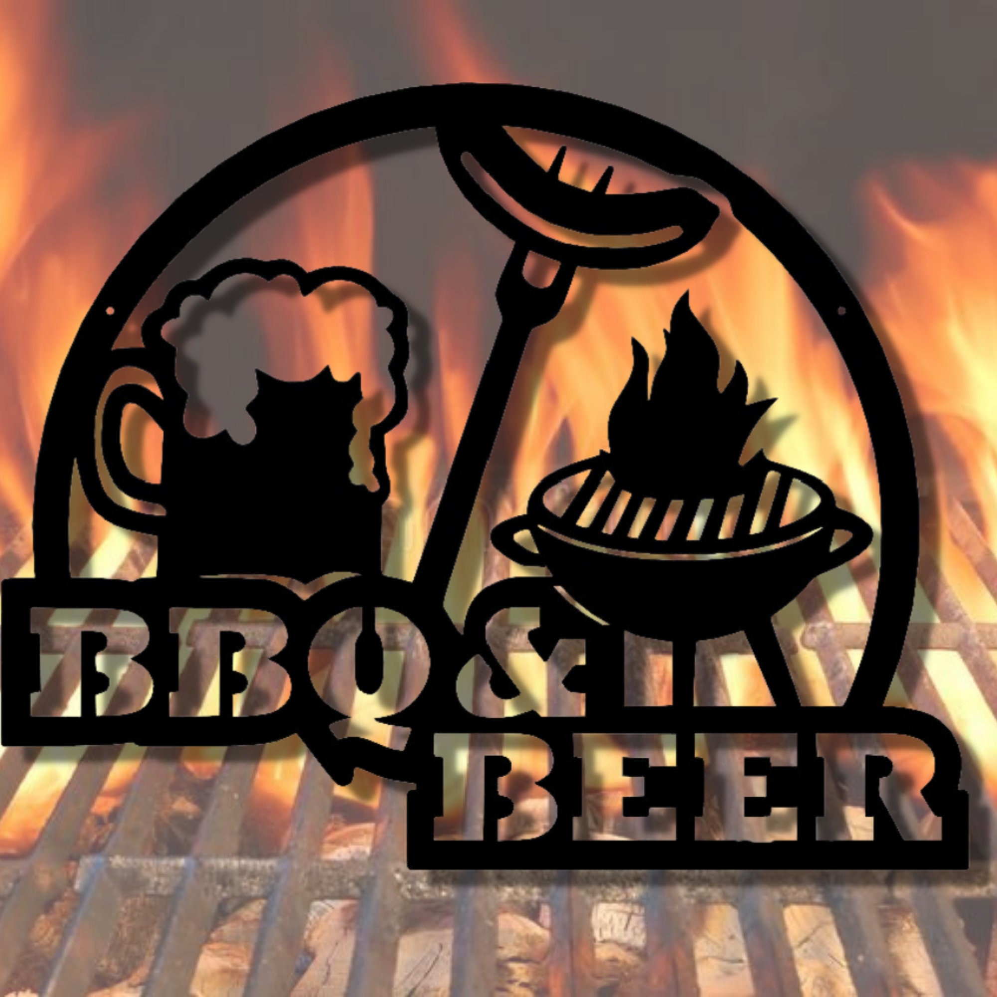 BBQ And Beer Metal Sign Patio Decoration For Outdoor Metal Etsy