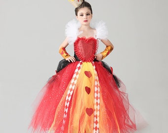 Ragazze Regina di Cuori Costume Bambino Alice Cappellaio Matto Fairy Fiabe  Nuovo